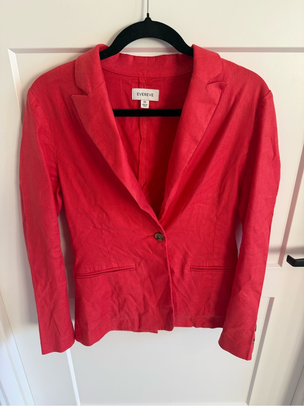 Evereve Linen Blend One Button Blazer Women’s XS Coral Pink Tailored Career